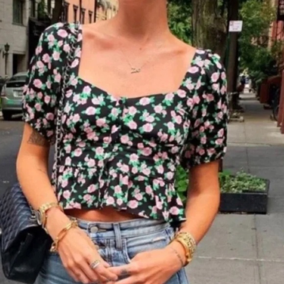 Zara Tops - Black Floral crop top from Zara